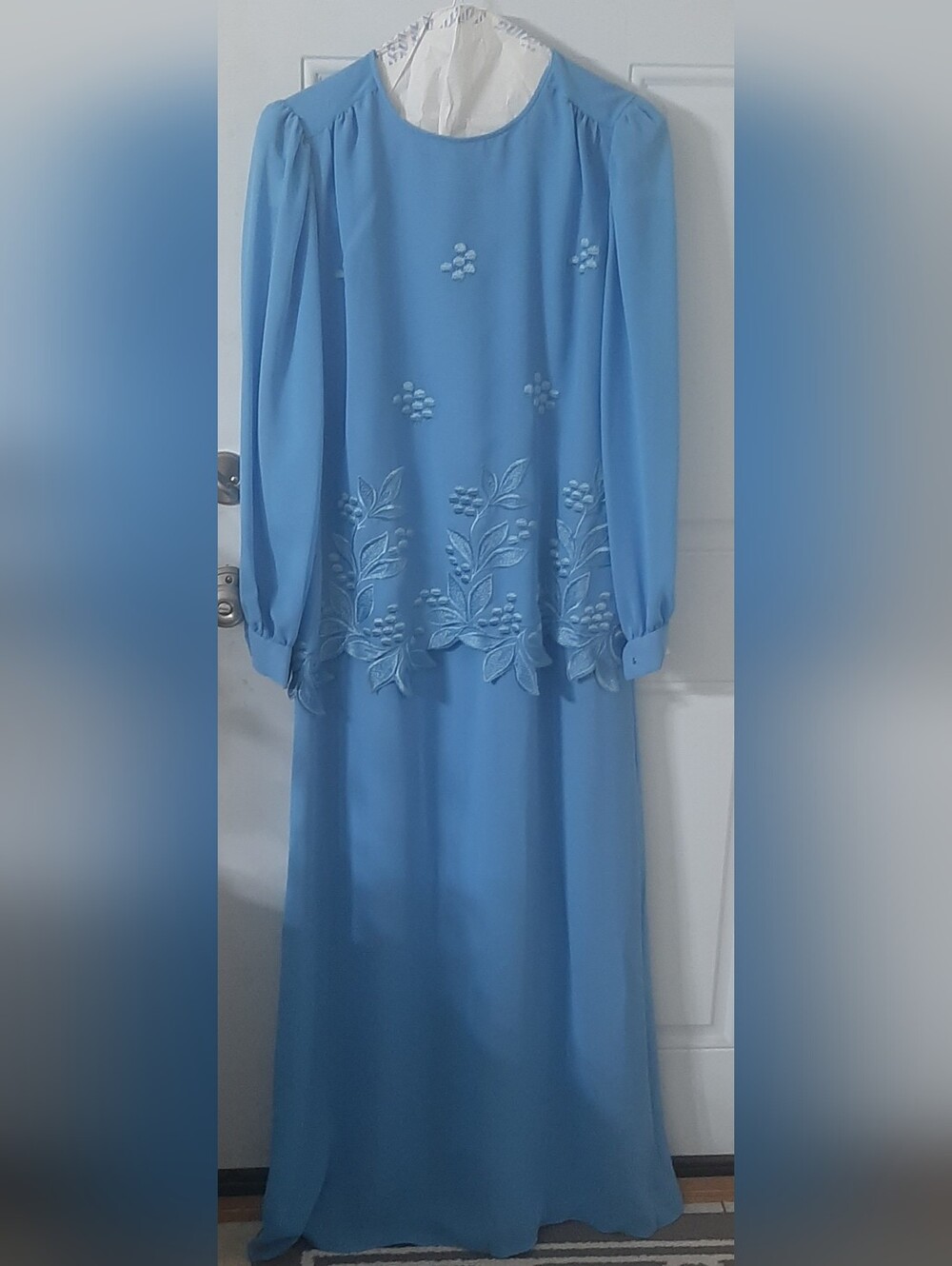 Vintage Light Blue Embroidered Dress for Women